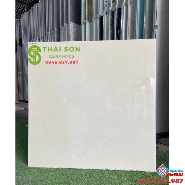Gạch lát nền VID 80x80 bóng kiếng màu kem vàng vân nhẹ