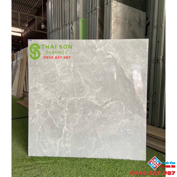 Gạch toko bóng kính 80x80 lát nền nhà màu xám vân