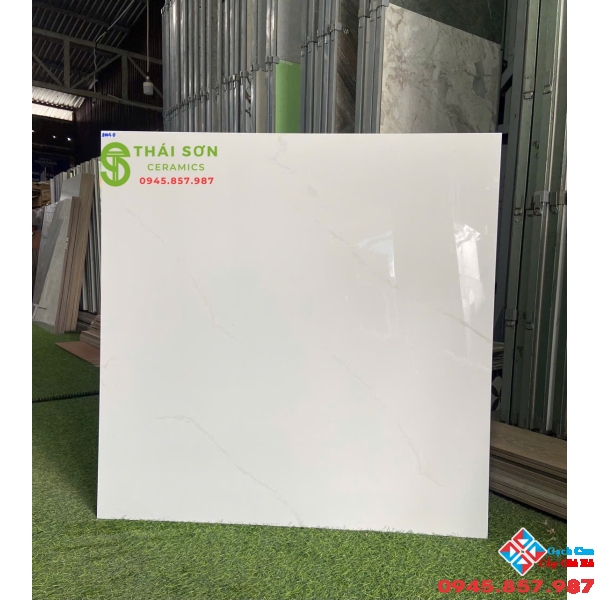 Gạch toko 80x80 bóng kính lát nền nhà màu trắng vân mây