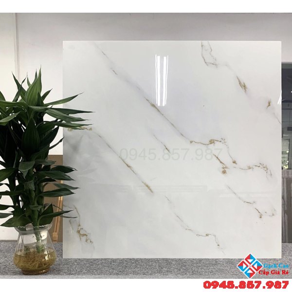 Đá lót nền bóng kiếng 80x80 trắng vân vàng cao cấp