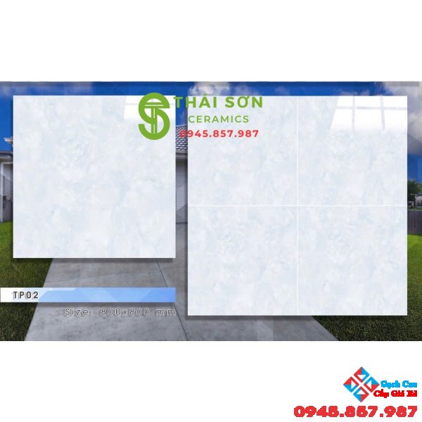 Gạch lát nền 80x80 hùng anh bóng kiếng màu xám xanh đẹp