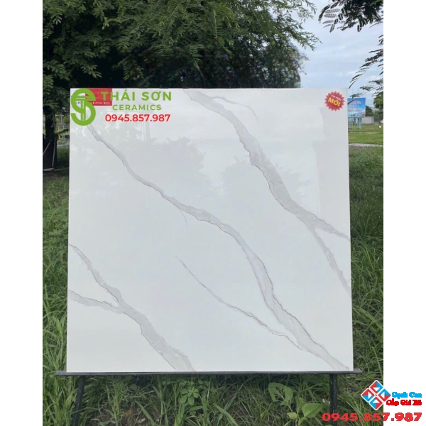 Gạch khắc kim trắng vân bóng kiếng 80x80 