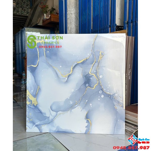 Gạch trung quốc 80x80 lát nền nhũ vàng màu xanh dương nhạt 