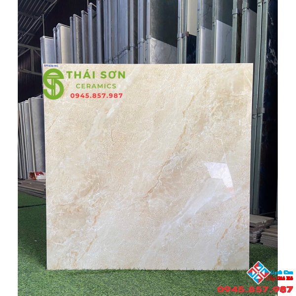 Gạch catalan 80x80 bóng kiếng màu cam vàng vân đá 