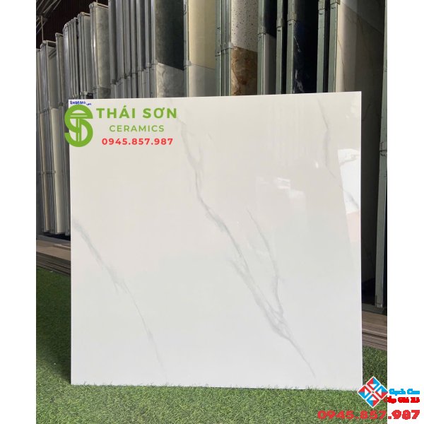 Gạch lát nền 80x80 takao bóng kiếng đồng chất màu trắng vân mây 