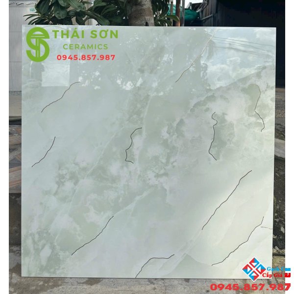 Gạch màu xanh khắc kim 80x80 bóng kiếng đồng chất trung quốc