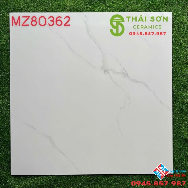 Gạch lát nền màu trắng vân mây 80x80 vicenza bóng kiếng  