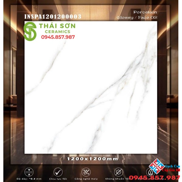 Gạch vân trắng mây bóng kiếng ốp lát 120x120 ấn độ cao cấp