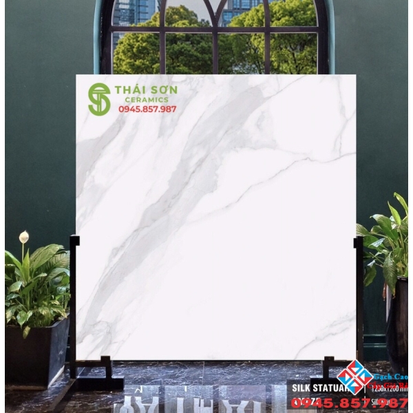 Gạch trắng mây mờ ấn độ 1200x1200 lót sảnh nhà phố