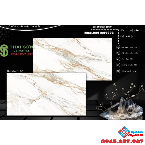 Gạch ốp tường bóng kiếng 80x160 nhập khẩu ấn độ tông sáng