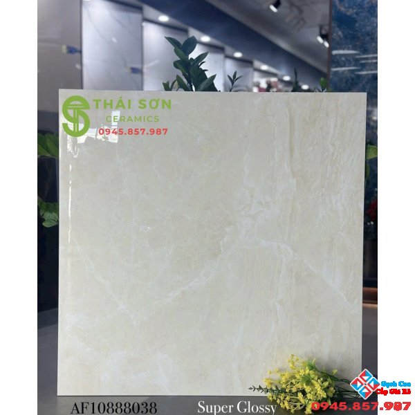 Gạch lát nền apodio 80x80 bóng kiếng đồng chất màu kem