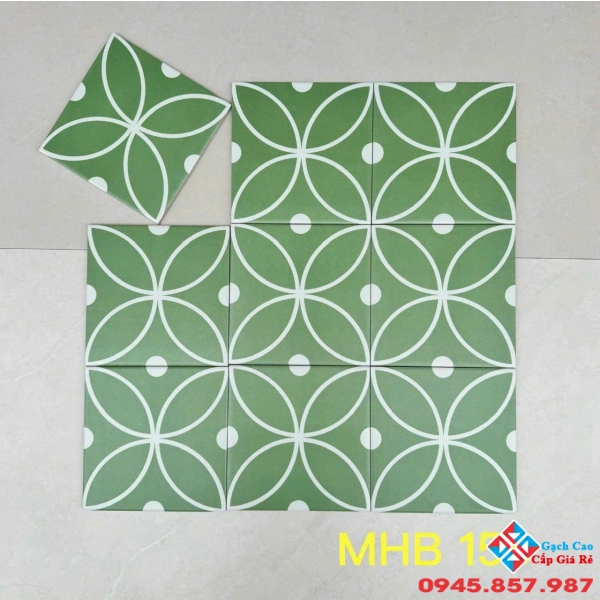 Gạch bông  20x20 đồng tiền màu xanh 