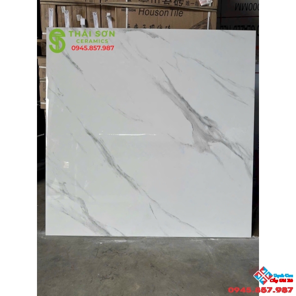 Gạch lát nền màu trắng vân mây 120x120 bóng kiếng cao cấp