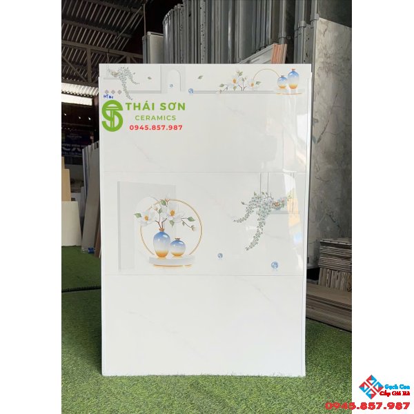 Gạch hà thanh 30x60 ốp tường màu trắng vân mây bóng kính