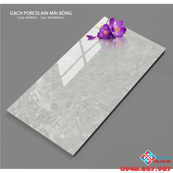 Gạch bóng kiếng vân đá xám 40x80 nhập khẩu cao cấp
