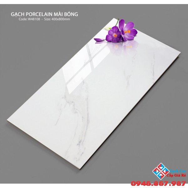 Gạch nhập khẩu 40x80 bóng kiếng vân đá trắng