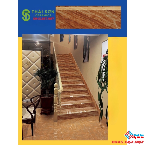 Gạch lát bậc cầu thang khắc kim 47x120 đồng chất chịu lực tốt