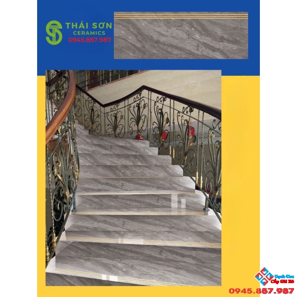 Gạch lát cầu thang 47x120 màu xám khắc kim cao cấp