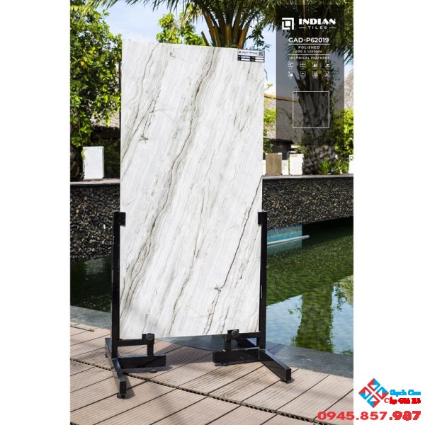 Gạch khổ lớn 600x1200 bóng kính vân trắng vệt xám