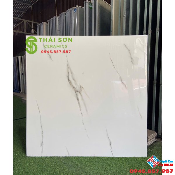 Gạch lát nền màu trắng vân mây ấn độ 120x120 bóng kiếng