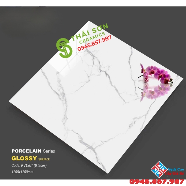 Gạch nhập khẩu 120x120 trắng bóng kiếng KV1201
