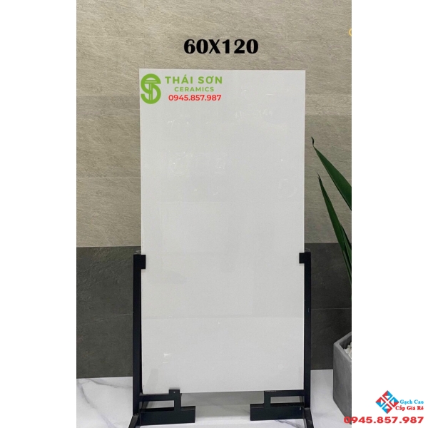 Gạch bóng kiếng lót sàn 60x120 trắng trơn cao cấp ấn độ