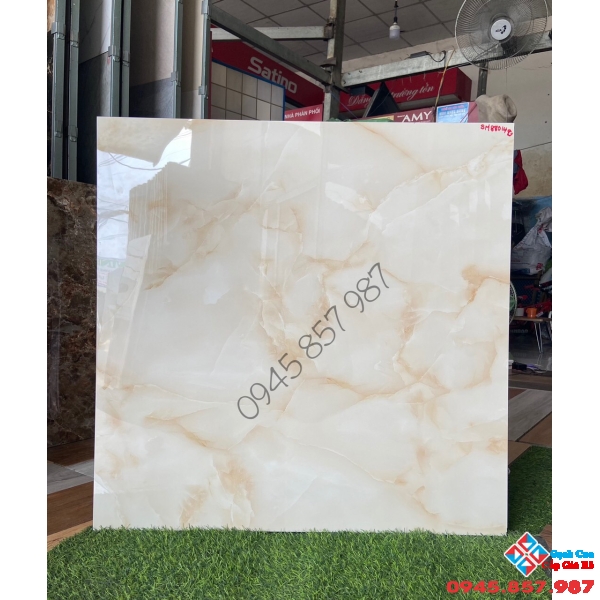 Gạch lót nền vân đá vàng 800x800 bóng kiếng