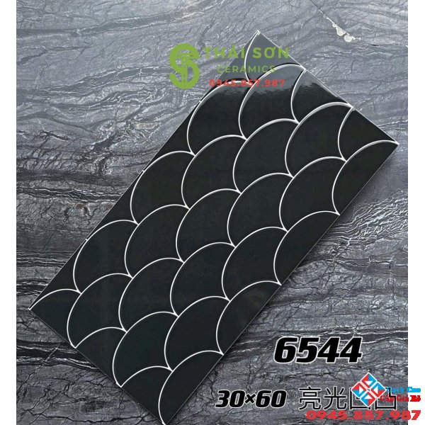 Gạch trang trí đen vảy cá 30x60 men bóng nhập khẩu 