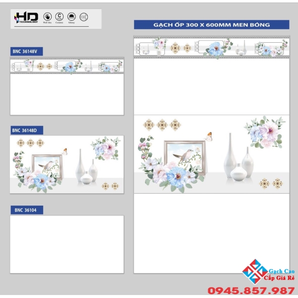 Gạch men bóng ốp tường 300x600 giá rẻ tại mỏ cày bắc