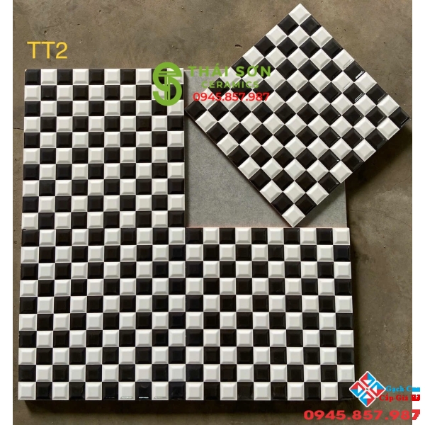 Gạch dán tường mosai 30x30 ô đen trắng