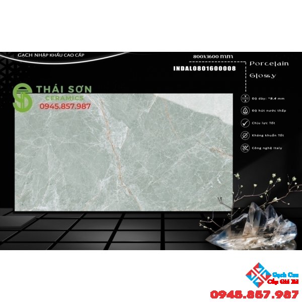 Gạch vân xanh ấn độ đá bóng kiếng 80x160 giày 9mm