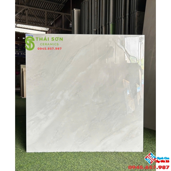 Gạch Takao bóng kính 80x80 lát nền trắng xám vân đá