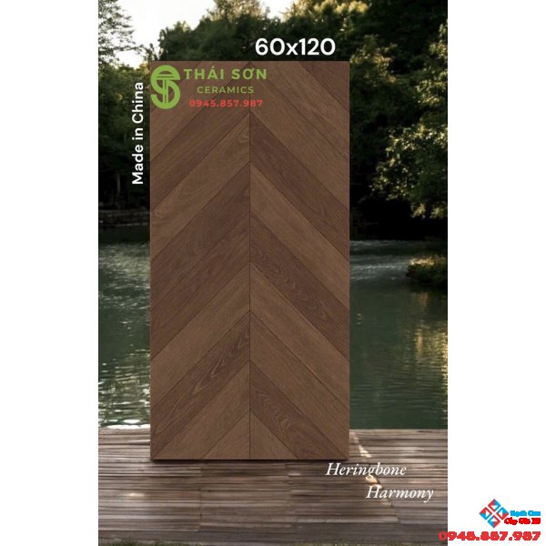 Gạch trung quốc 60x120 mờ vân gỗ đỏ ghép xương cá sang trọng