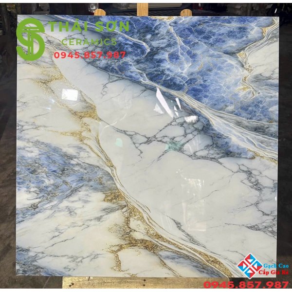 Gạch trung quốc 80x80 bóng kiếng màu xanh vân đá