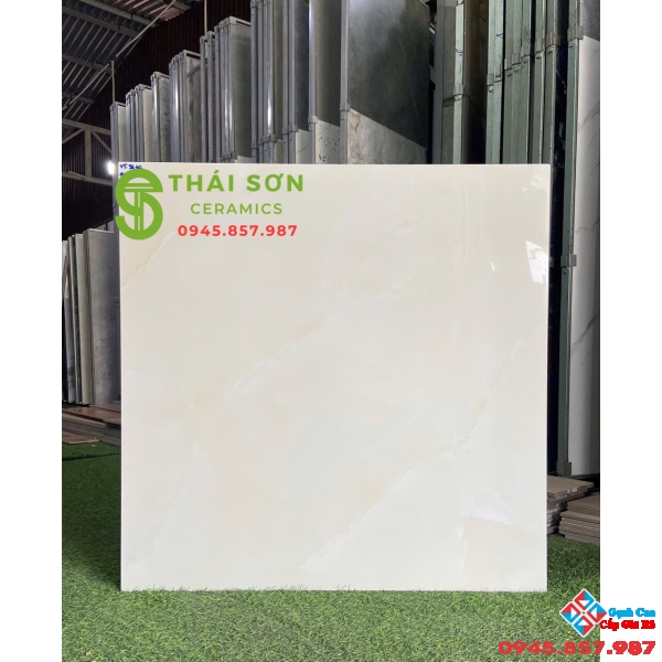 Gạch lát nền vitto 80x80 bóng kiếng màu kem vàng vân đá 
