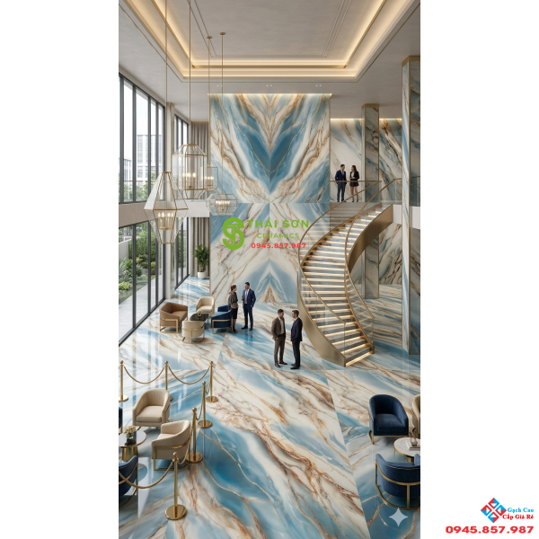 Gạch 80x160 ốp lát ấn độ bóng kiếng màu xanh vân đá