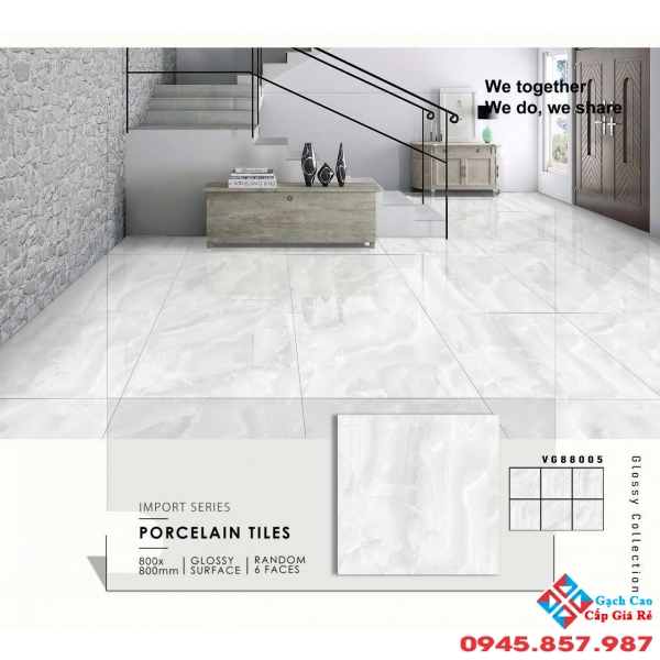 Gạch lát nền 80x80 bóng kiếng vân đá xám ấn độ
