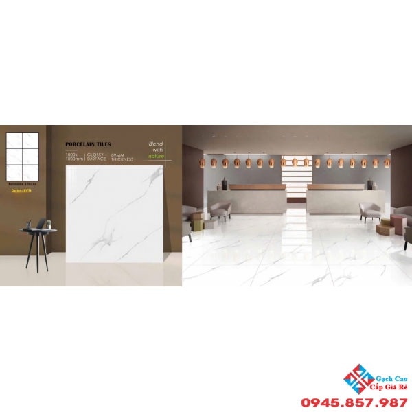 Gạch lát nền 100x100 ấn độ màu trắng vân mây bóng kiếng 