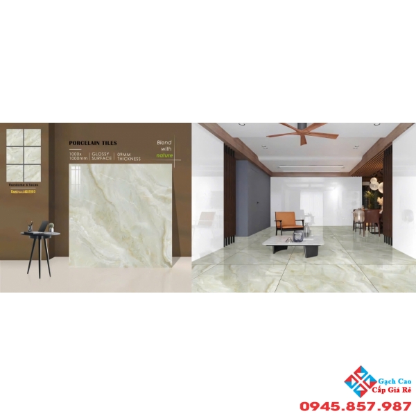 Gạch lát nền 100x100 bóng kiếng ấn độ vân xanh cao cấp