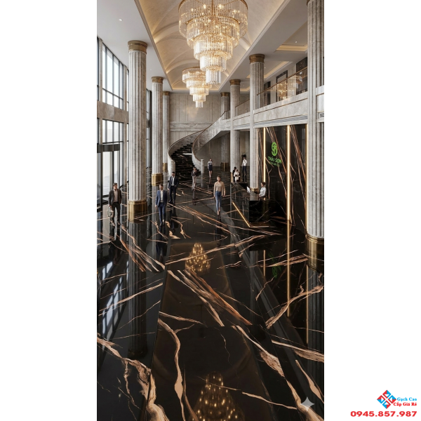 Gạch ấn độ 60x120 đen vân cam siêu bóng